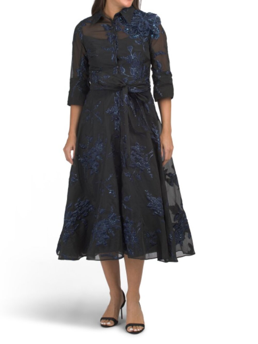 RENE BY RENE RUIZ Elbow Sleeve Jacquard Tea-length Shirt Gown